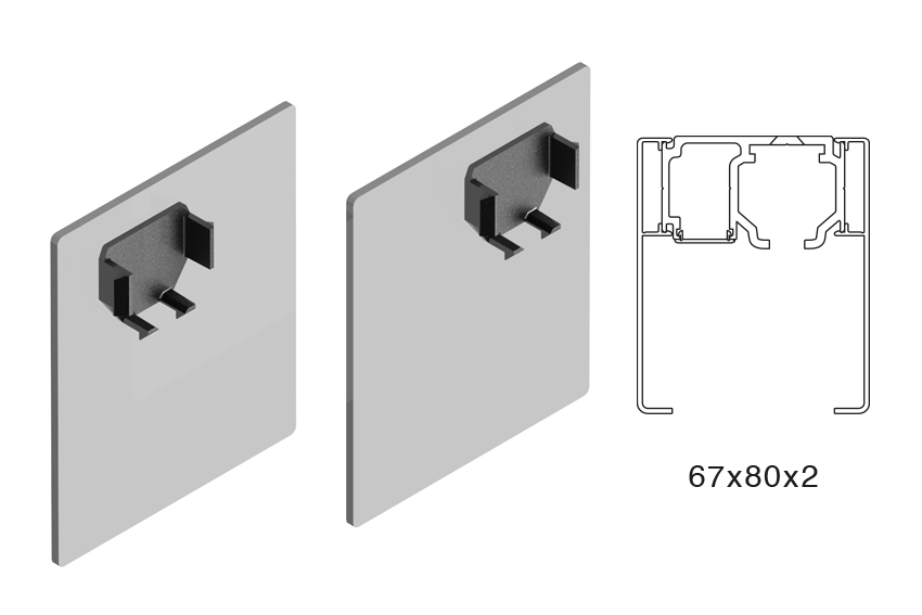 EASY cover cap set. Ceiling mount. pelmet cover + Excellence top track for fixed glass + pelmet cover